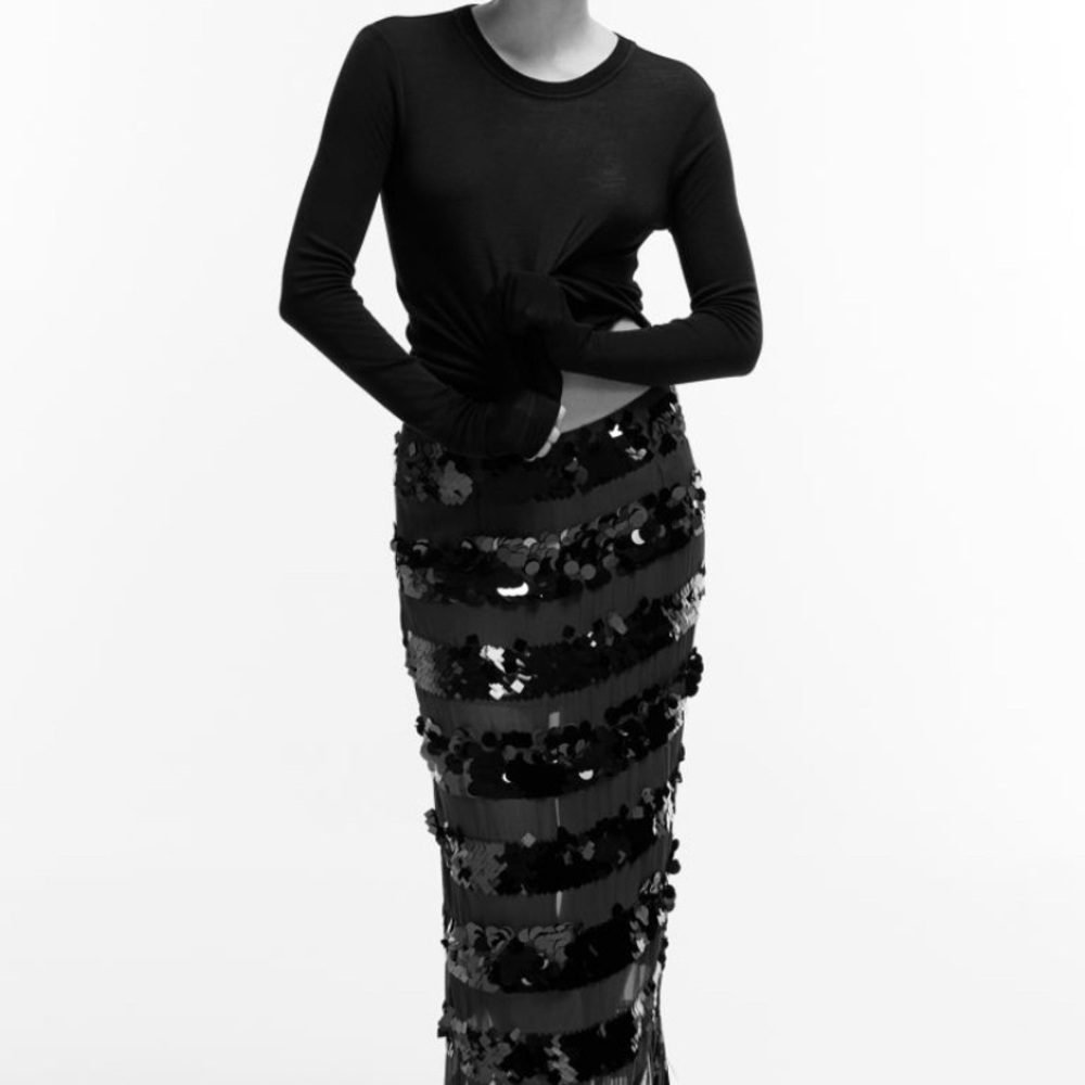 Chic Black Sequin Maxi Skirt